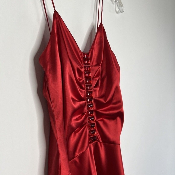 De Laru Red Satin Midi Dress Vtg Spaghetti Straps Y2K Womens 5/6 Deadstock *Read - Picture 12 of 16